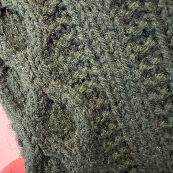 Handmade Vintage Wool Honeycomb Cable Knit Chunky Cardigan Hunter Green Sz M/L - Picture 5 of 12